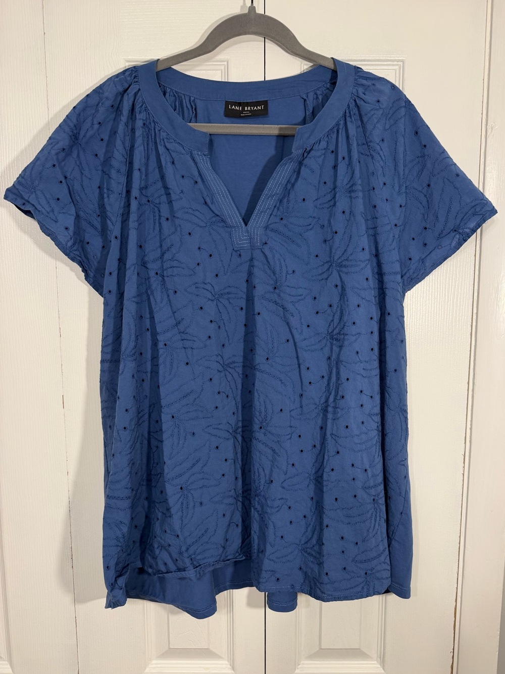 Lane Bryant Eyelet Peasant Blouse 22/24 Blue